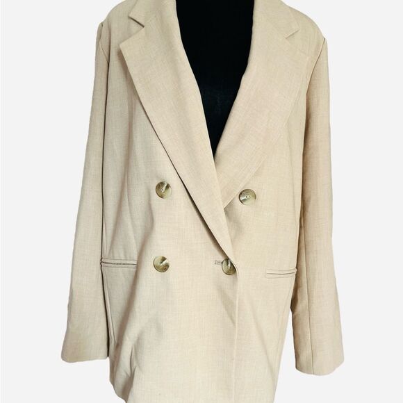 Maeve for Anthropologie Women's Double-Breasted Beige Blazer Size 6 Preppy Coat - Picture 5 of 10